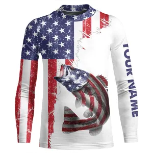 American flag Largemouth Bass patriotic fishing Custom Bass tournament Kid long sleeves fishing shirts NQS5391