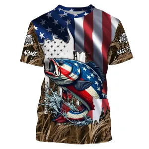 American flag patriotic Bass camo fishing Customize Name All-over Print Unisex fishing T-shirt NPQ53