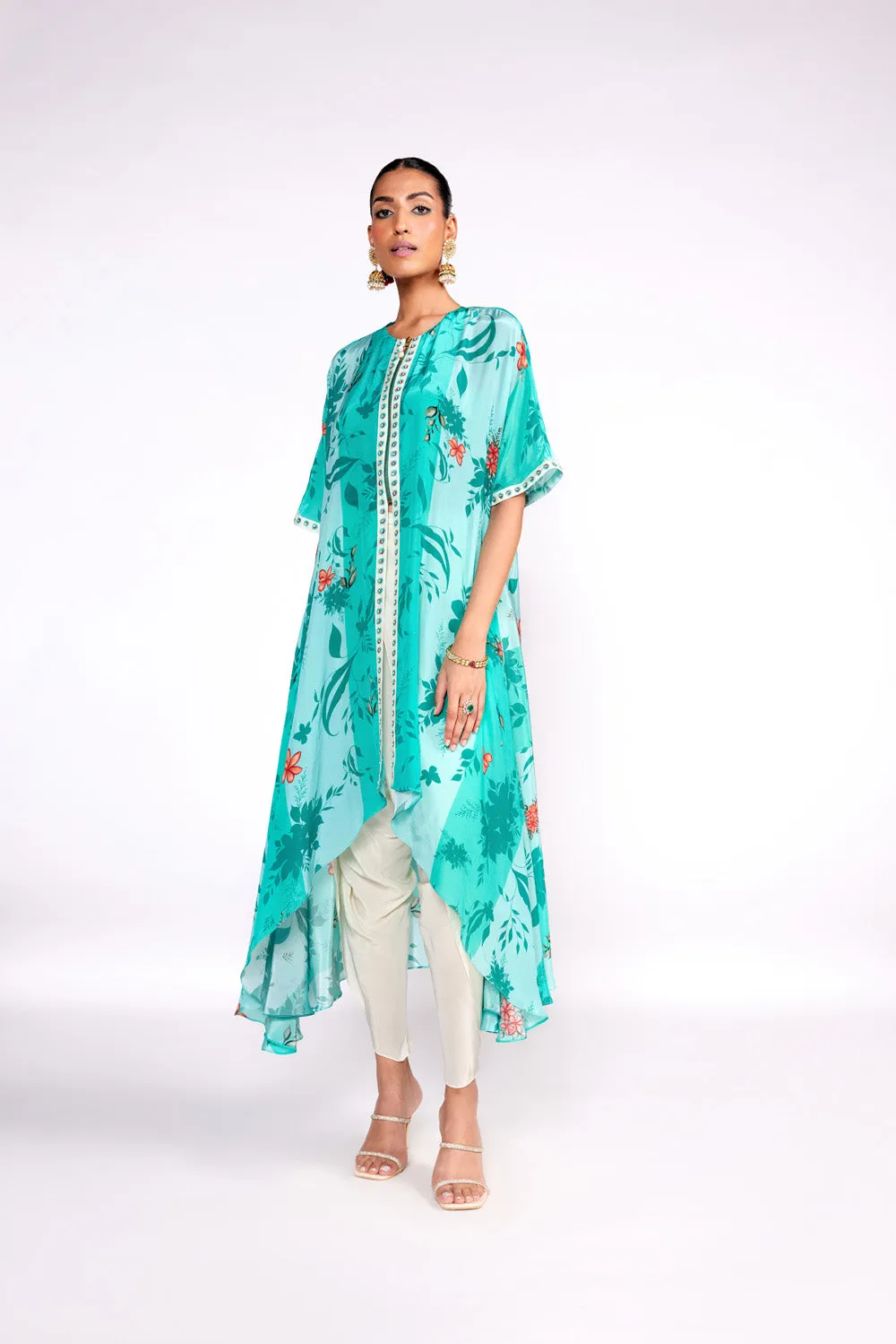 Aqua Green Kaftan Kurta Set