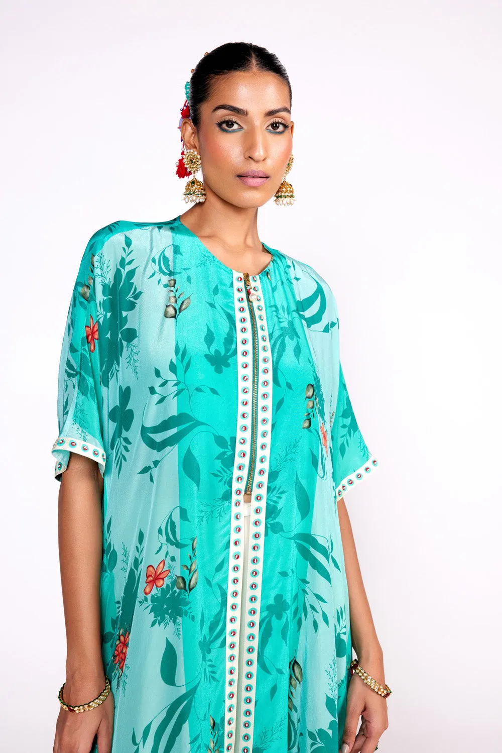 Aqua Green Kaftan Kurta Set