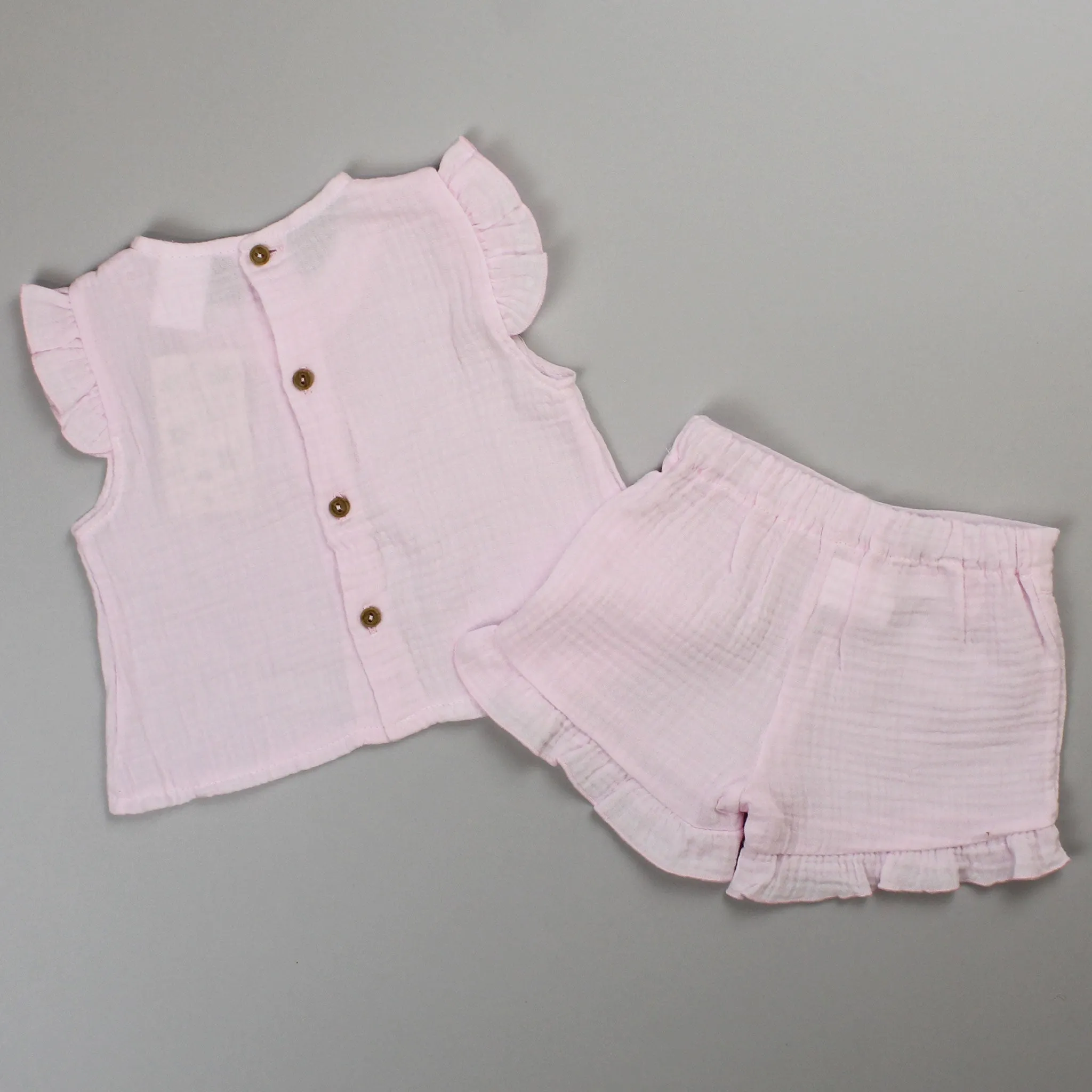 Baby Girls Cotton Outfit - Vest and Shorts - Pink