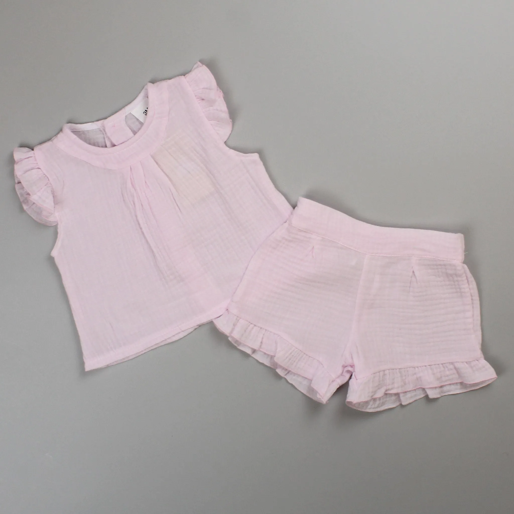 Baby Girls Cotton Outfit - Vest and Shorts - Pink