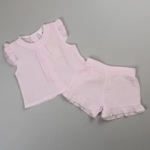 Baby Girls Cotton Outfit - Vest and Shorts - Pink