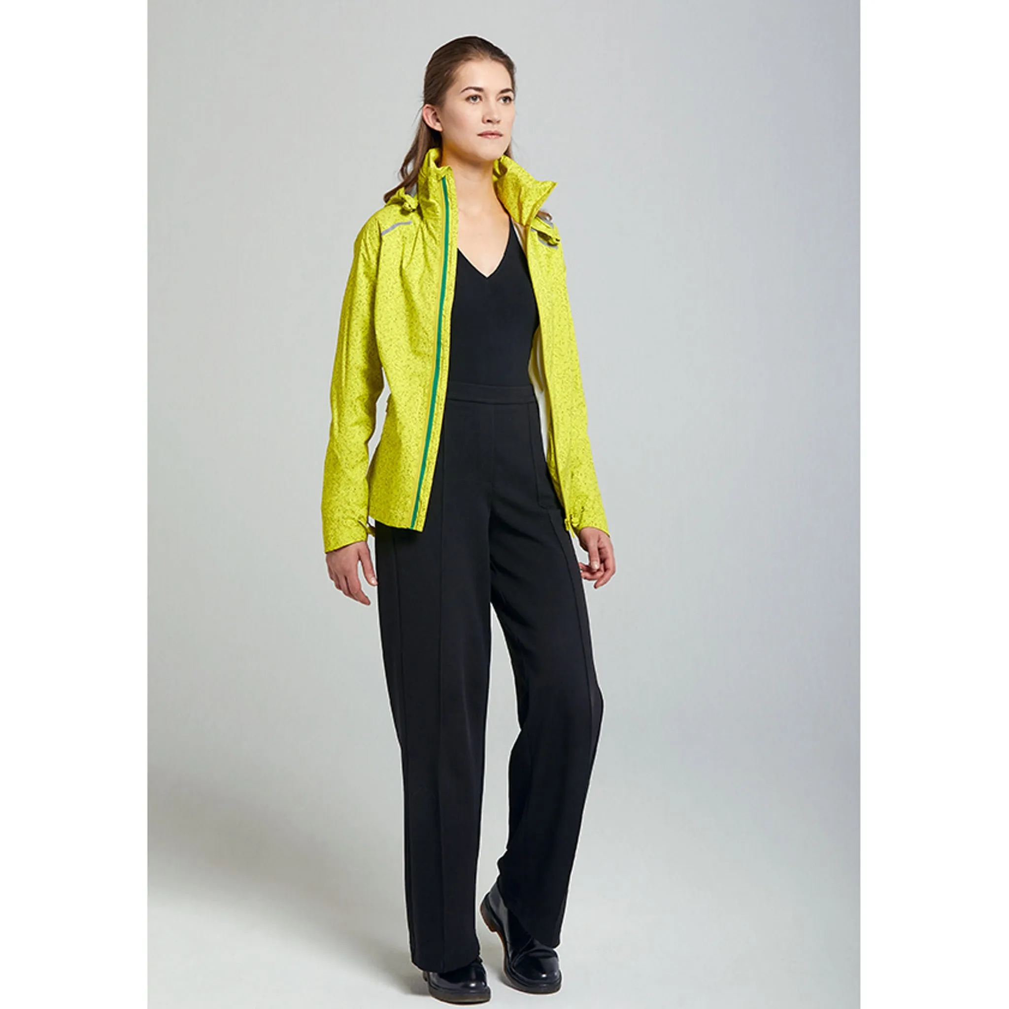Basil Skane Women's Hi-Vis Bicycle Rain Jacket Neon Yellow Full Reflective