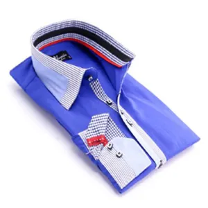 Checkered Blue Mens Slim Fit Designer Dress Shirt - tailored Cotton Shirts for Work and Casual Wear