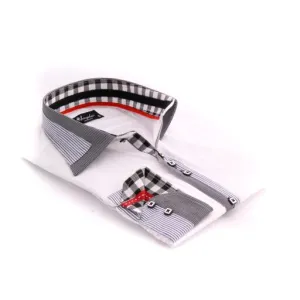 Checkered White Mens Slim Fit Designer Dress Shirt - tailored Cotton Shirts for Work and Casual Wear