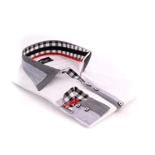 Checkered White Mens Slim Fit Designer Dress Shirt - tailored Cotton Shirts for Work and Casual Wear