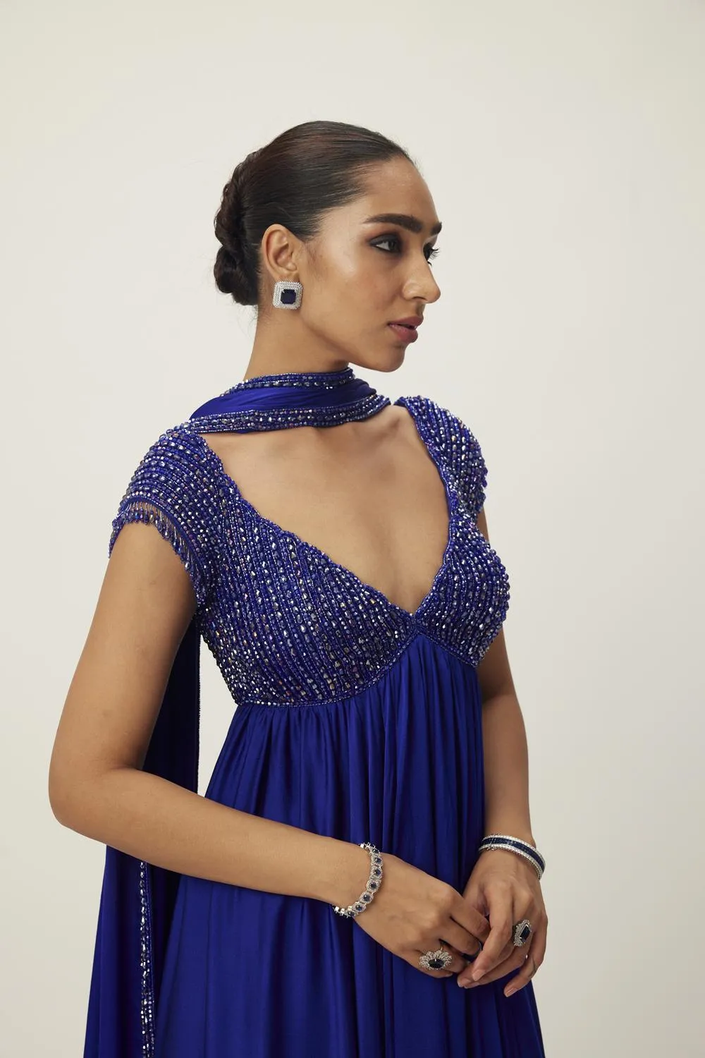 Cocktail Blue Crystal Beaded Kurta Set
