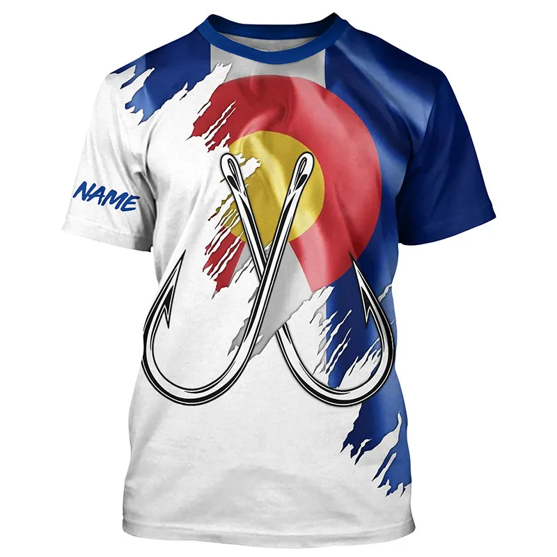 Colorado flag CO Fishing Fish Hook UV protection custom Patriotic Fishing T-Shirts NQS7974
