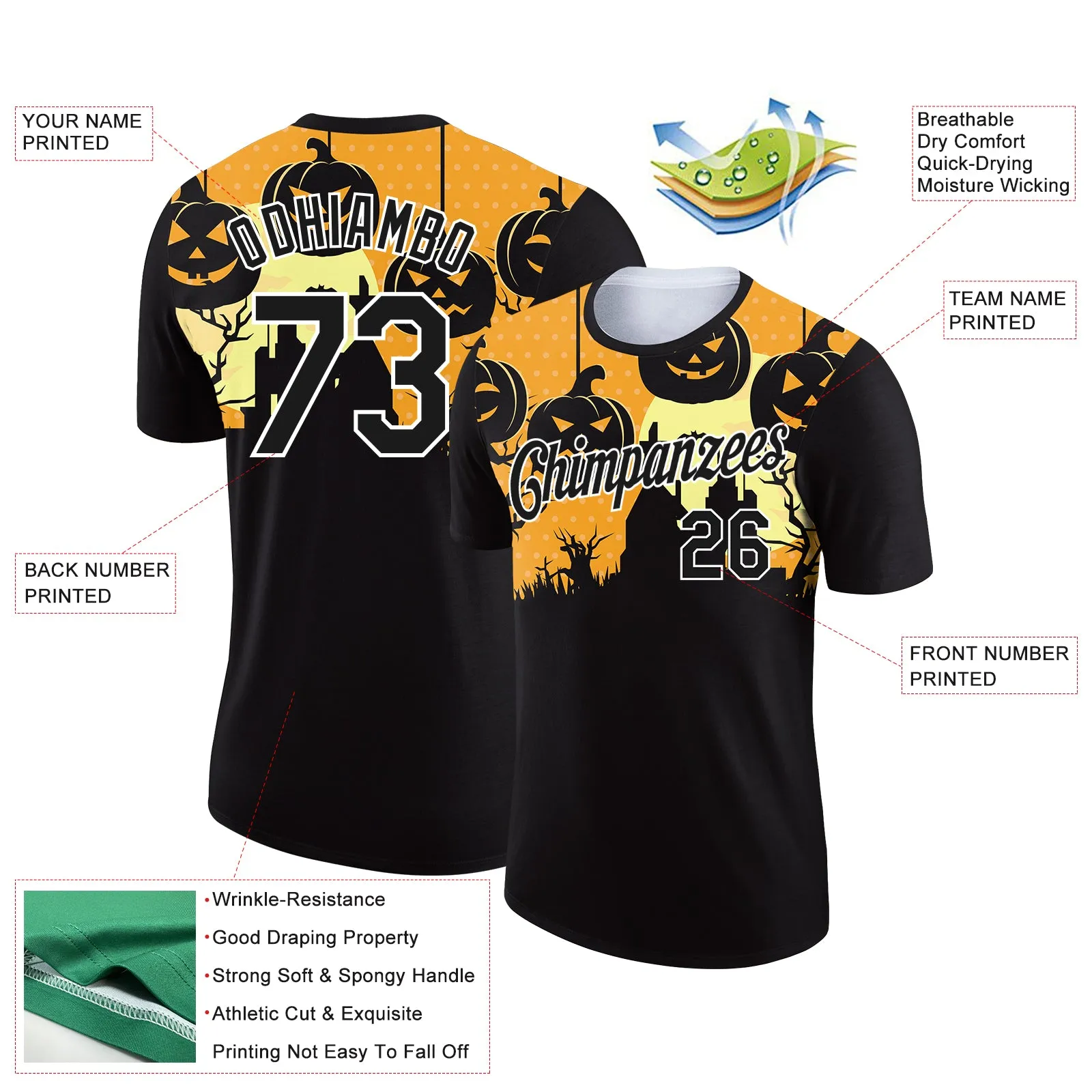 Custom Black White 3D Halloween Performance T-Shirt
