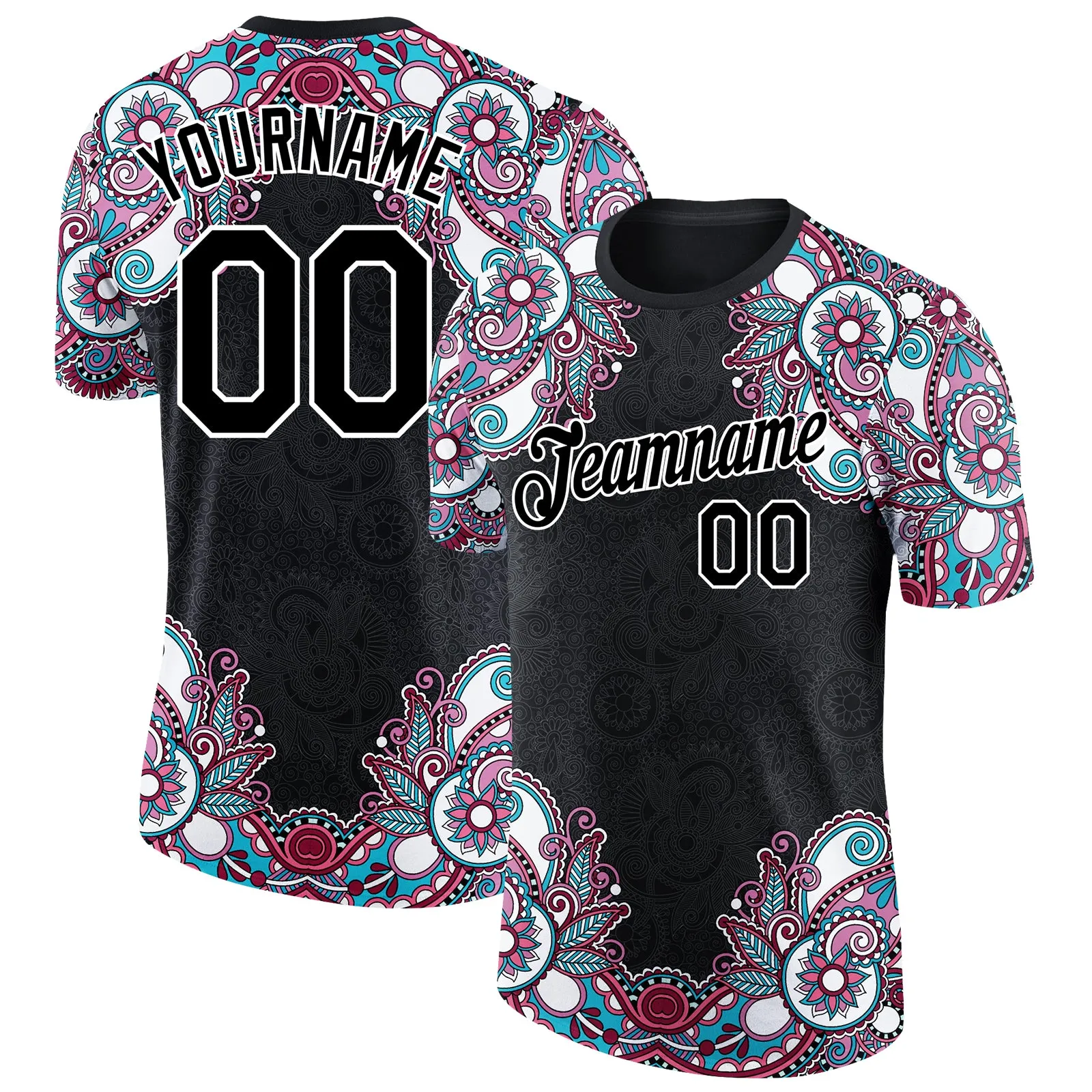 Custom Black White 3D Pattern Floral Design Performance T-Shirt