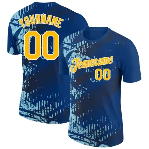 Custom US Navy Blue Gold Black-Ice Blue 3D Esports Performance T-Shirt