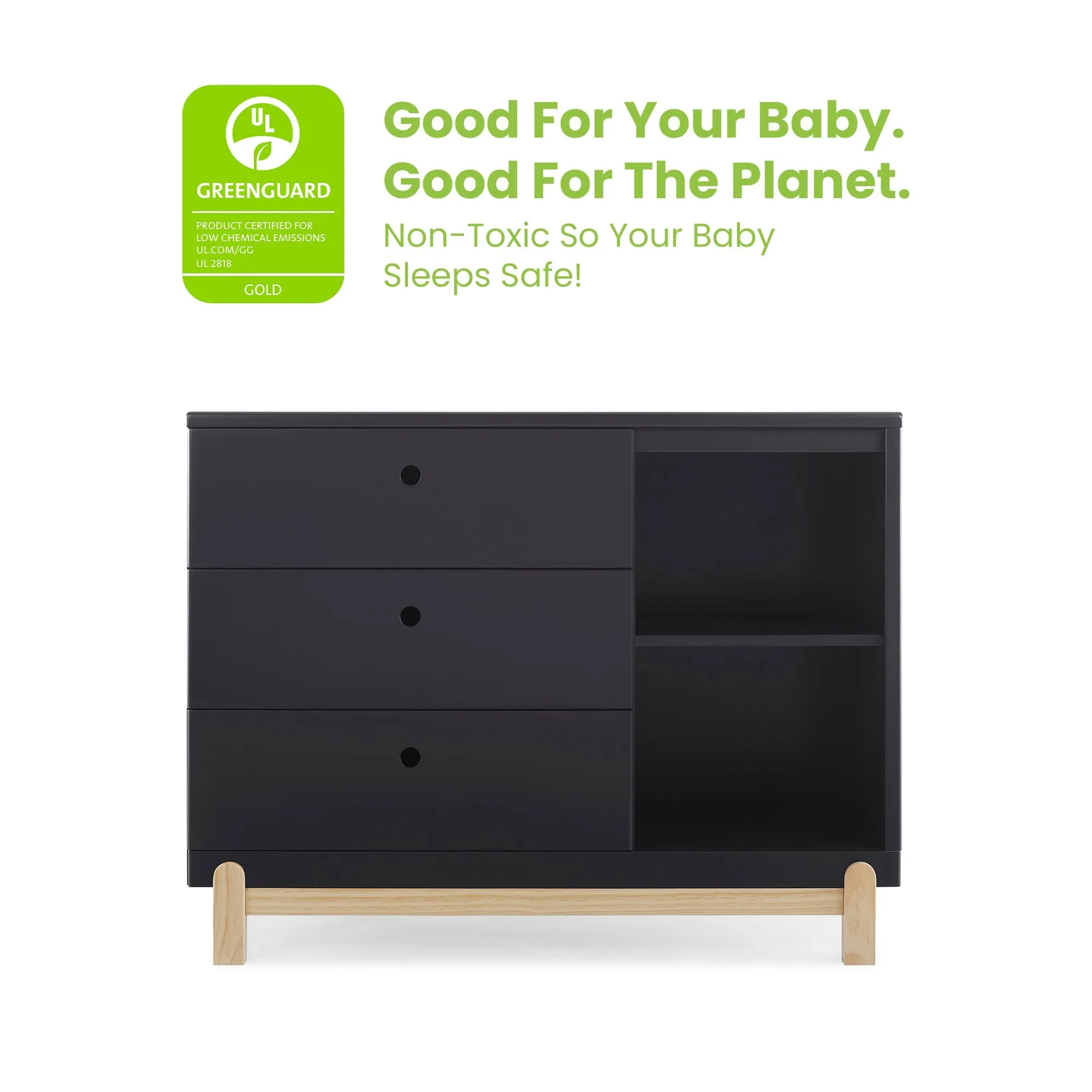 Delta Poppy 3 Drawer Dresser with Cubbies - Midnight & Natural