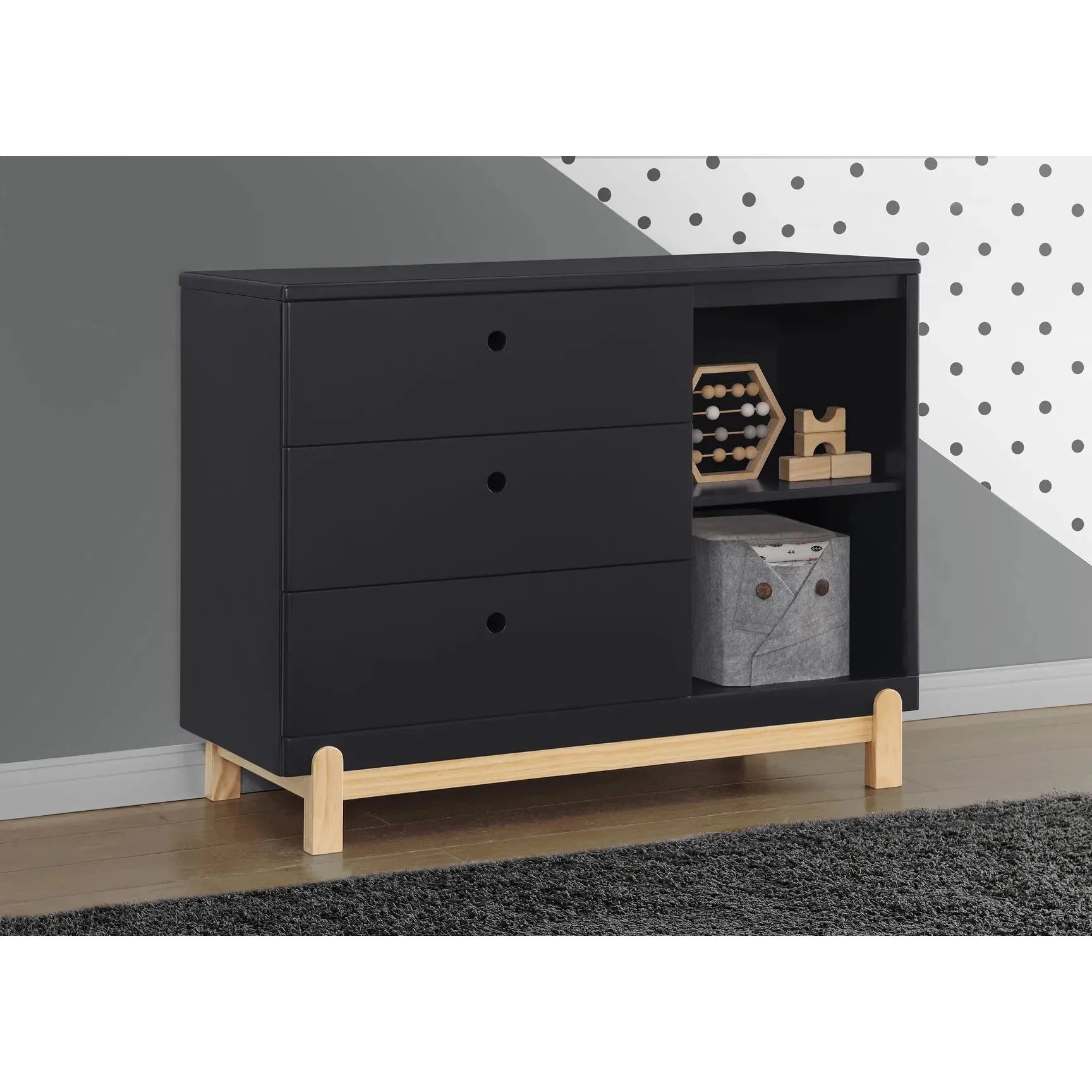 Delta Poppy 3 Drawer Dresser with Cubbies - Midnight & Natural