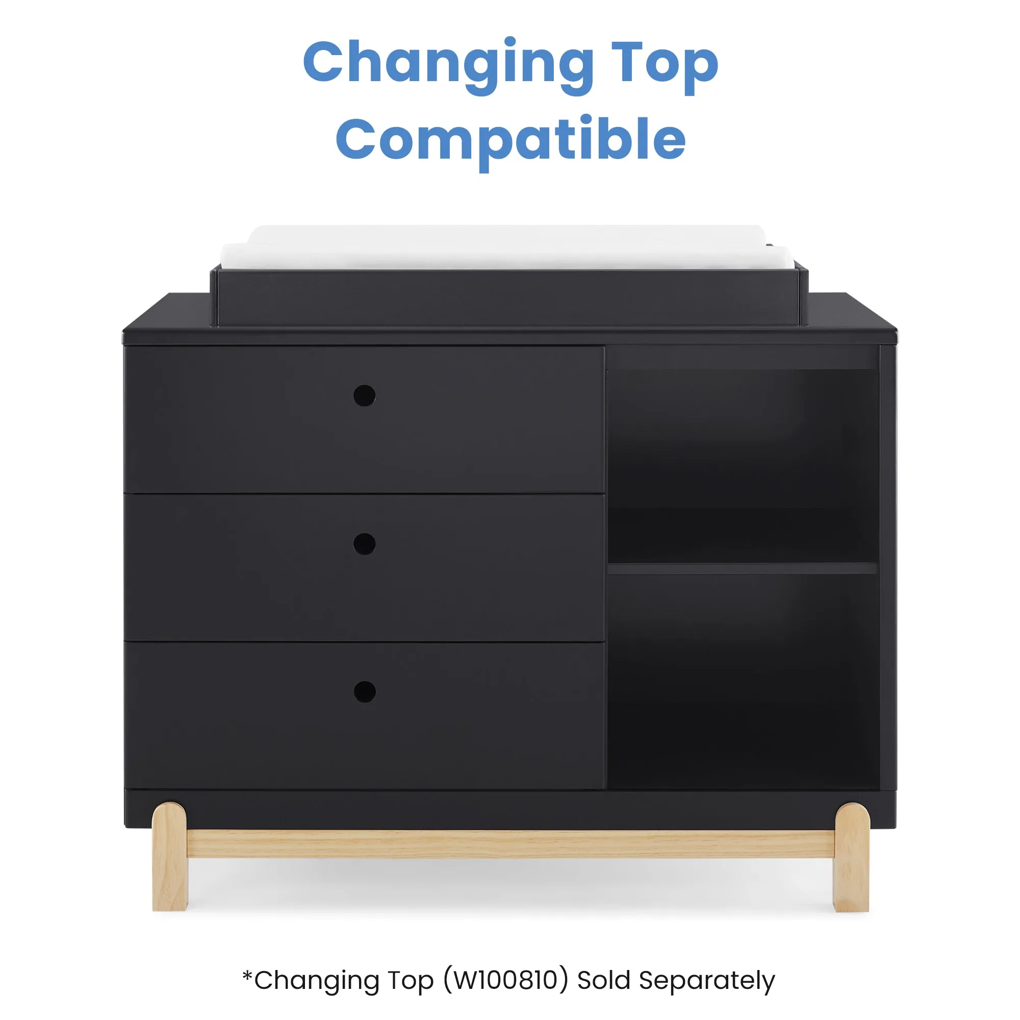Delta Poppy 3 Drawer Dresser with Cubbies - Midnight & Natural