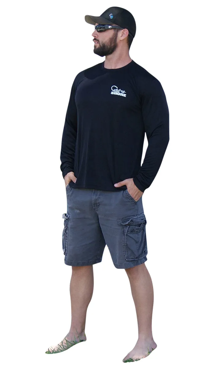 Distressed American Flag Deer Skull Black UPF Long Sleeve Shirt
