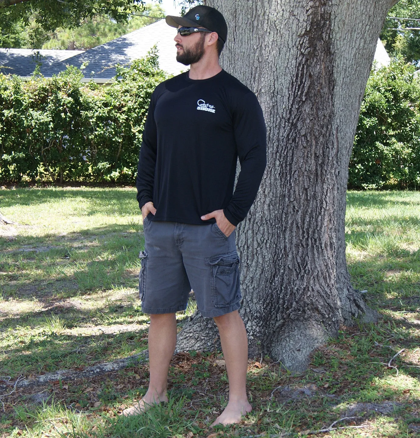 Distressed American Flag Deer Skull Black UPF Long Sleeve Shirt