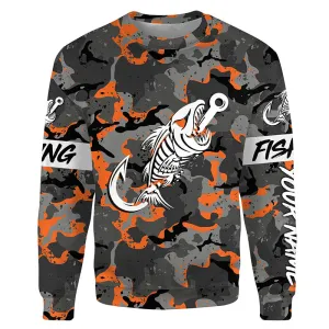 Fish hook skull orange Camo fish reaper Custom name fishing jerseys | Sweatshirt - NPQ840