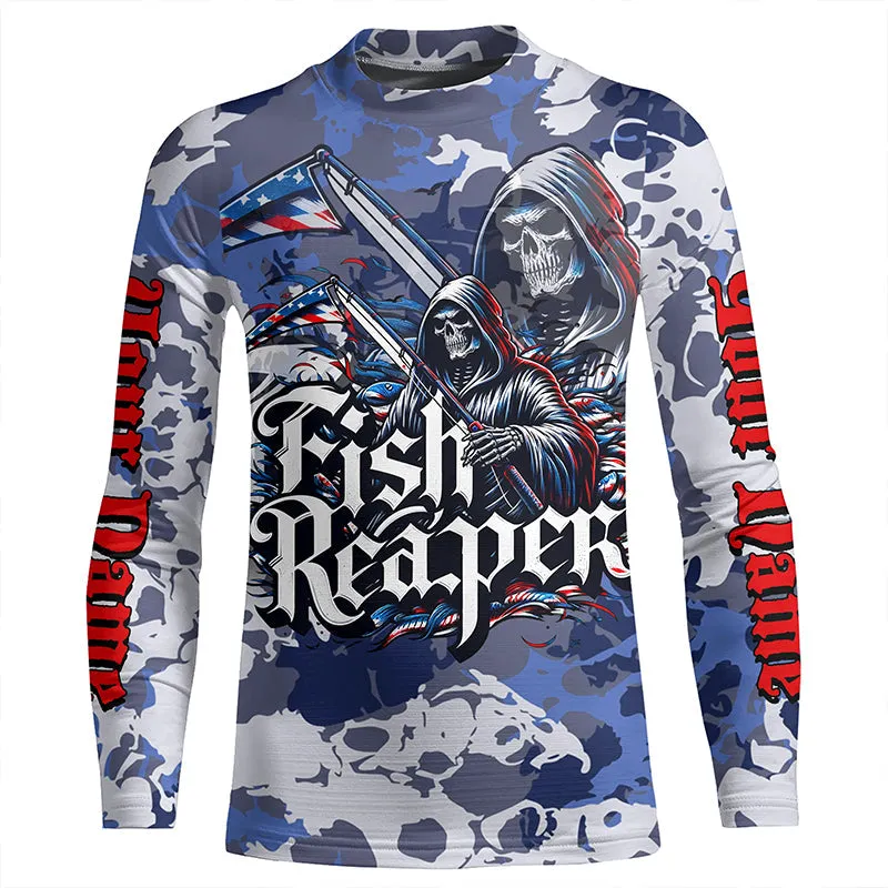 Fish Reaper Camo Long Sleeve Performance Fishing Shirts With Customized Name For Men, Women And Kids IPHW5540