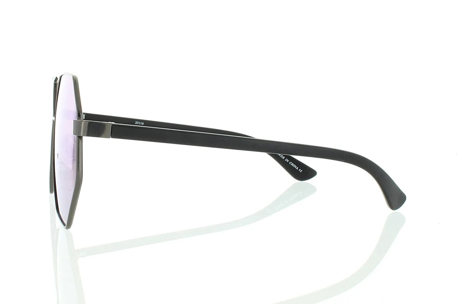 Flat Black Octagonal Aviator Sunglasses With Blue Lens 100% UV400