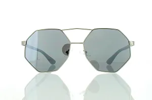 Flat Silver Octagonal Aviator Sunglasses with Black Lens 100% UV400