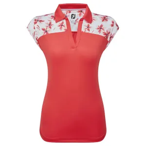 FootJoy  Women's Block Floral Print Cap Sleeve Shirt - Red