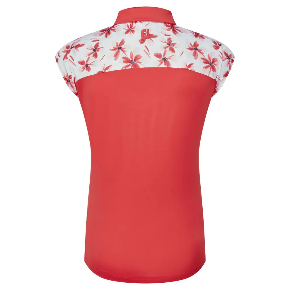 FootJoy  Women's Block Floral Print Cap Sleeve Shirt - Red