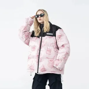 Hand-Painted Insulated Jacket with Stand Collar