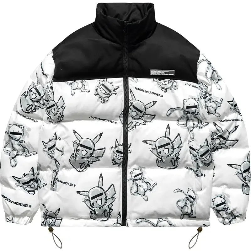 Hand-Painted Insulated Jacket with Stand Collar