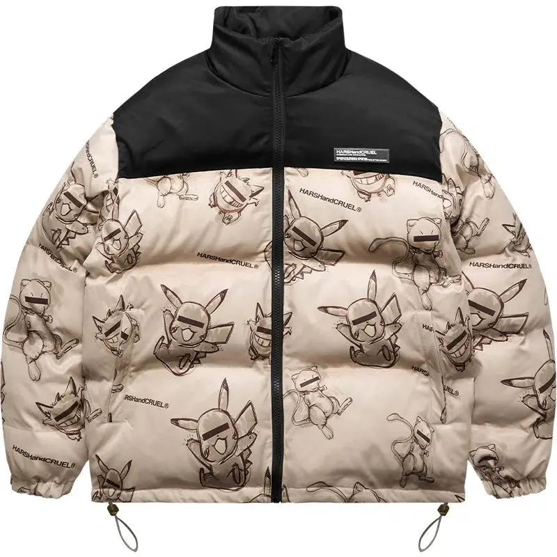Hand-Painted Insulated Jacket with Stand Collar