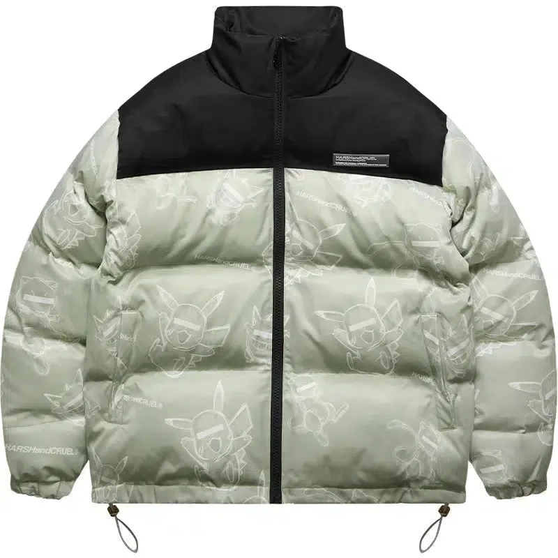 Hand-Painted Insulated Jacket with Stand Collar