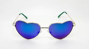 Heart Shaped Vintage Style Revo Lens Women Sunglasses Silver Green 100% UV400