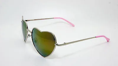 Heart Shaped Vintage Style Revo Lens Women Sunglasses Silver Pink 100% UV400