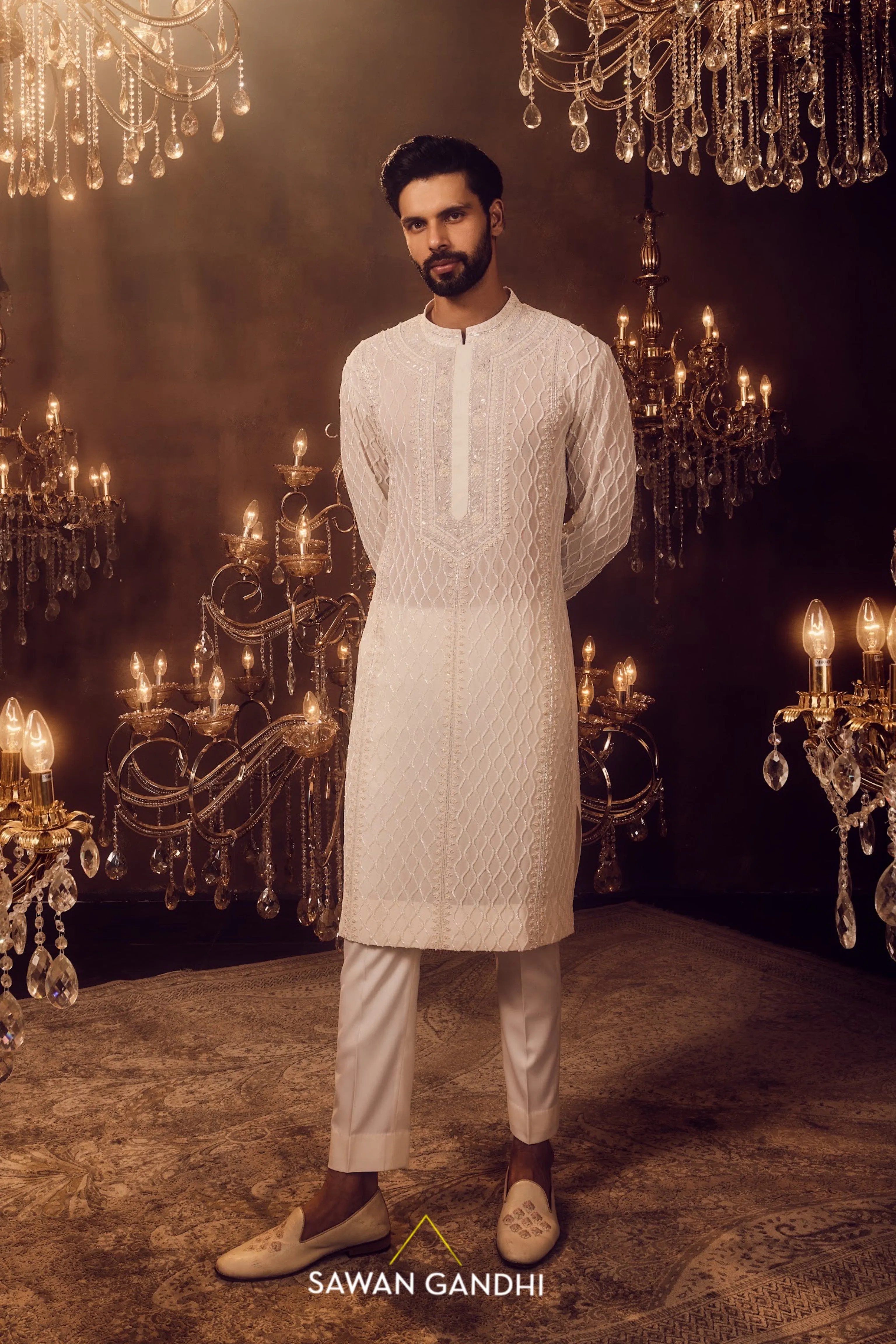 Ivory cutdana waves chikankari kurta