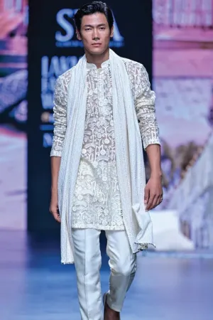 IVORY ORGANZA KURTA SET WITH DUPATTA