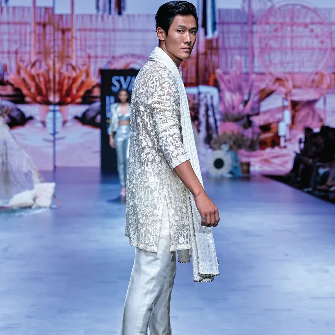 IVORY ORGANZA KURTA SET WITH DUPATTA
