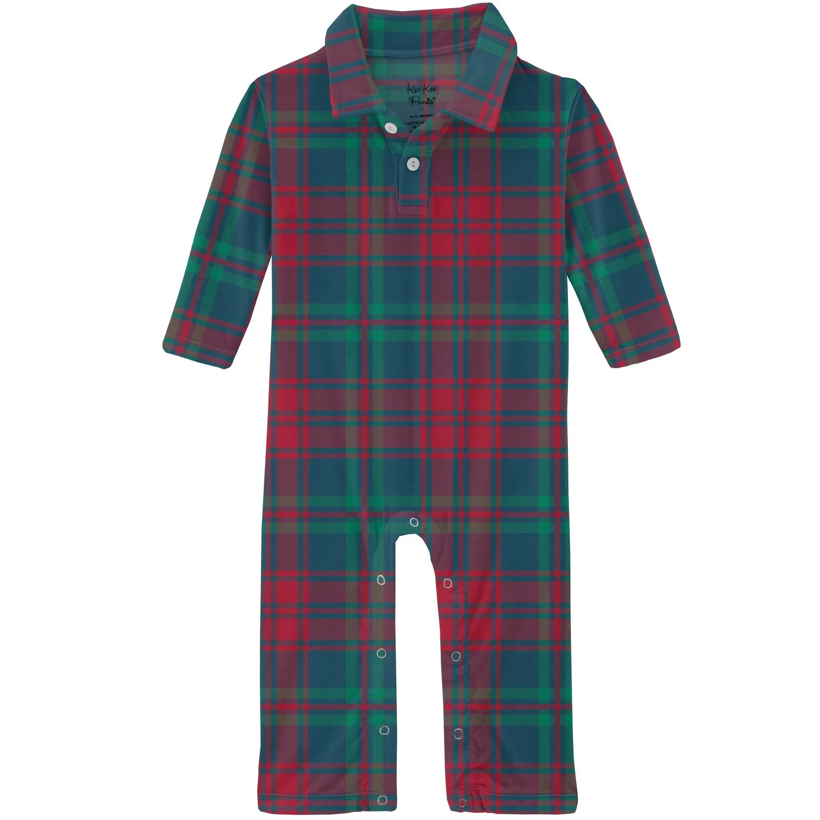 Kickee Pants Peacock Plaid Print Long Sleeve Polo Romper