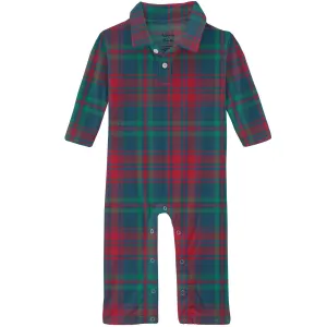 Kickee Pants Peacock Plaid Print Long Sleeve Polo Romper