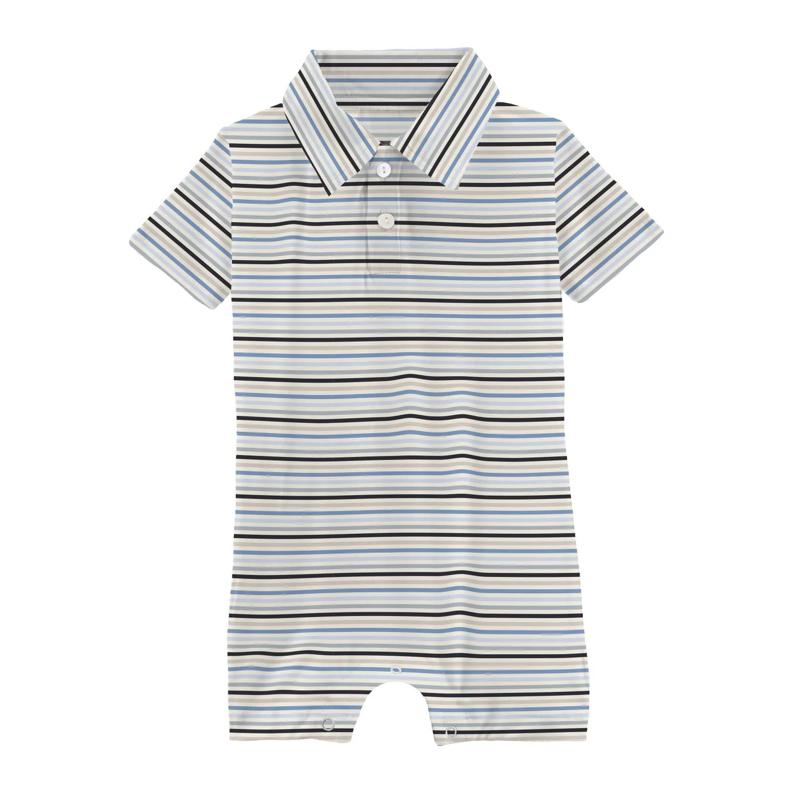 Kickee Pants Rhyme Stripe Print Short Sleeve Polo Romper