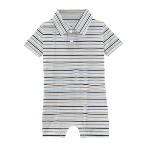 Kickee Pants Rhyme Stripe Print Short Sleeve Polo Romper