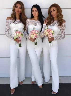 lace jumpsuit for weddings white off the shoulder long sleeve cheap pants for women wedding party dresses