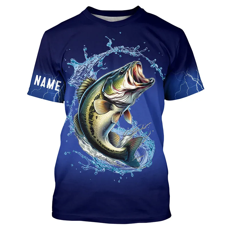 Largemouth Bass Fishing Blue lightning UV protection custom fishing T-shirt, Bass fishing jerseys NPQ30
