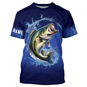 Largemouth Bass Fishing Blue lightning UV protection custom fishing T-shirt, Bass fishing jerseys NPQ30