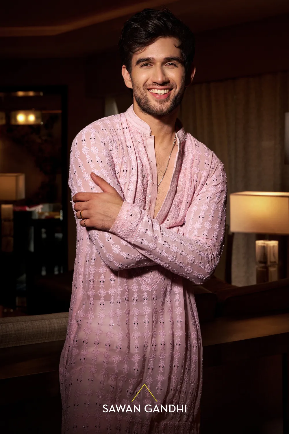 Lilac Chikankari shimmer kurta