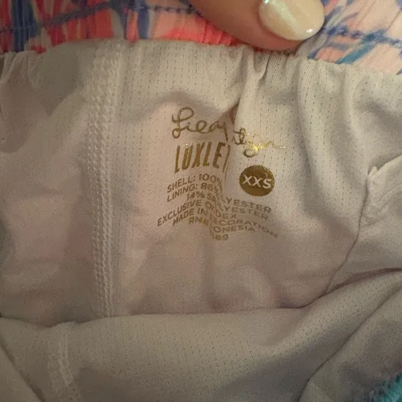 Lilly Pulitzer Luxletic Ocean Trail shorts in Blue Peri Viva La Lilly Pink, XXS