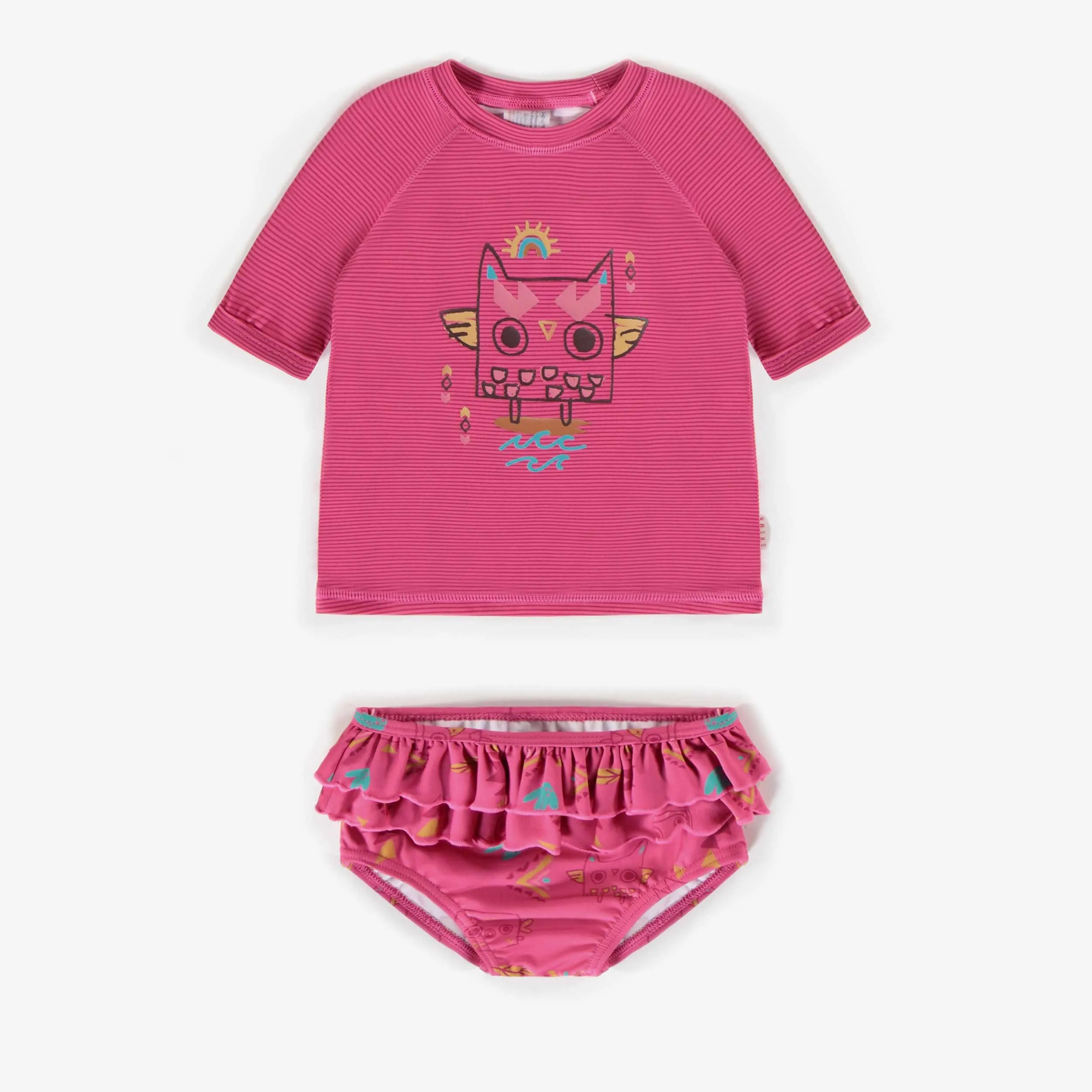 Maillot deux-pièces rose à motifs, bébé || Pink two-pieces swimsuit with patterns, baby