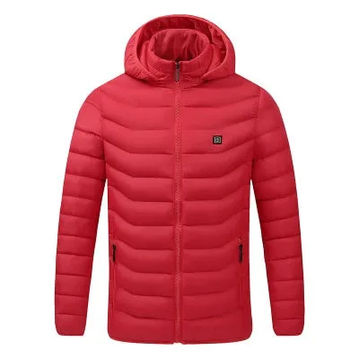 Men Winter Warm USB  Smart  Hooded Waterproof  Heating Jacket
