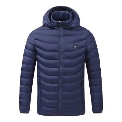Men Winter Warm USB  Smart  Hooded Waterproof  Heating Jacket