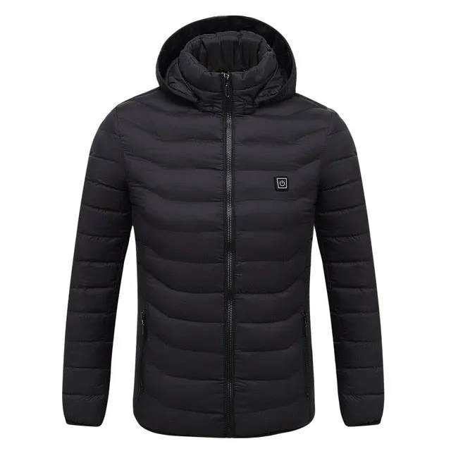 Men Winter Warm USB  Smart  Hooded Waterproof  Heating Jacket