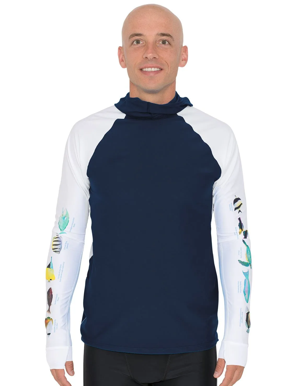 Men's Snorkel Hoodie Rash Guard - Hawaii Fish ID - Navy
